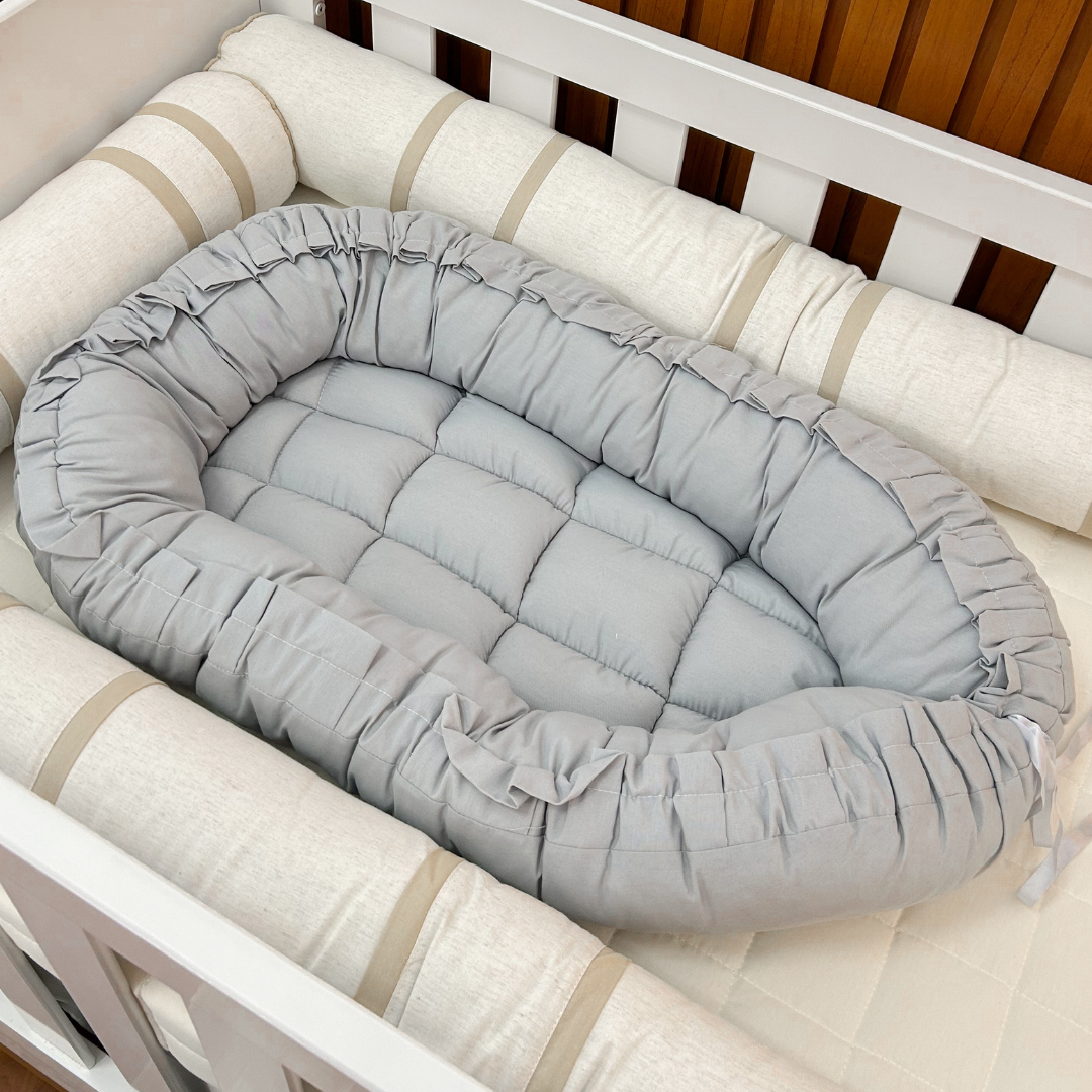 Ninho para Bebê Redutor de Berço 100% Algodão – Cinza - Image 2
