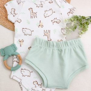 Conjunto Bebê Body e Tapa Fralda Suedine – Animais Safari