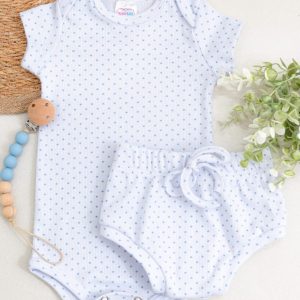 Conjunto Bebê Body e Tapa Fralda Canelado – Poá Azul