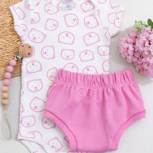 Conjunto Bebê Body e Tapa Fralda Suedine – Ursa Rosa