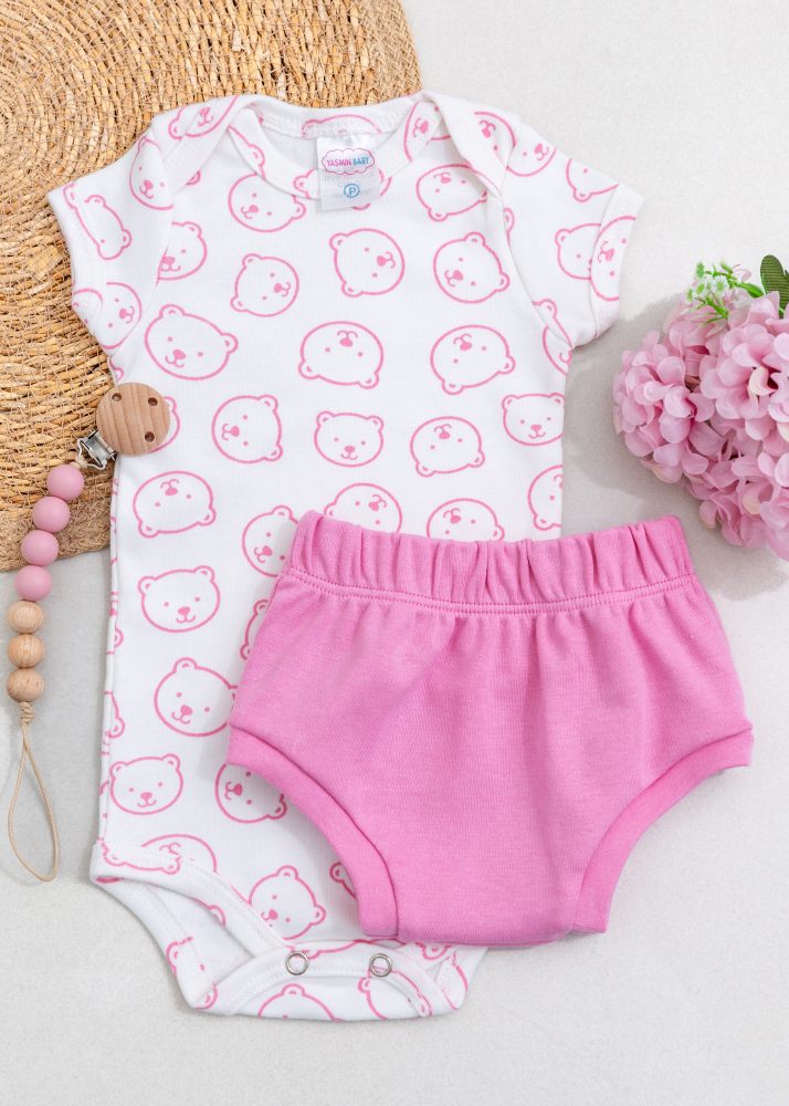Conjunto Bebê Body e Tapa Fralda Suedine – Ursa Rosa - Image 2