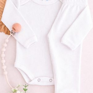 Conjunto Body Bebê Pagão Canelado Longo – Branco