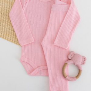 Conjunto Body Bebê Pagão Canelado Longo – Rosa Candy