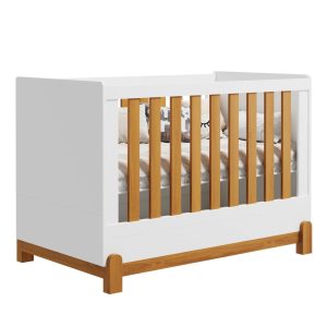 Berço Lotus Liso Reller – Branco Fosco com Savana