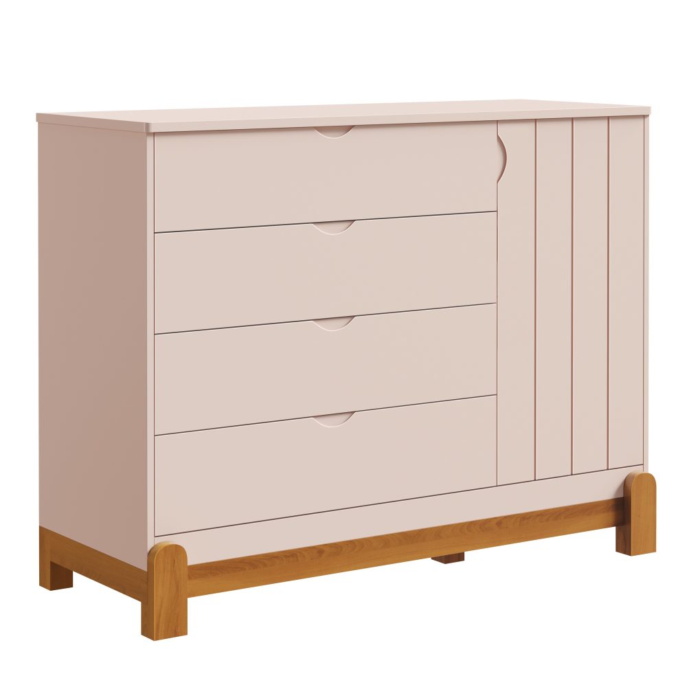 Quarto de Bebê Lotus Reller | Guarda-Roupa 4 Portas, Cômoda Sapateira e Berço – Rosa Fosco - Image 5