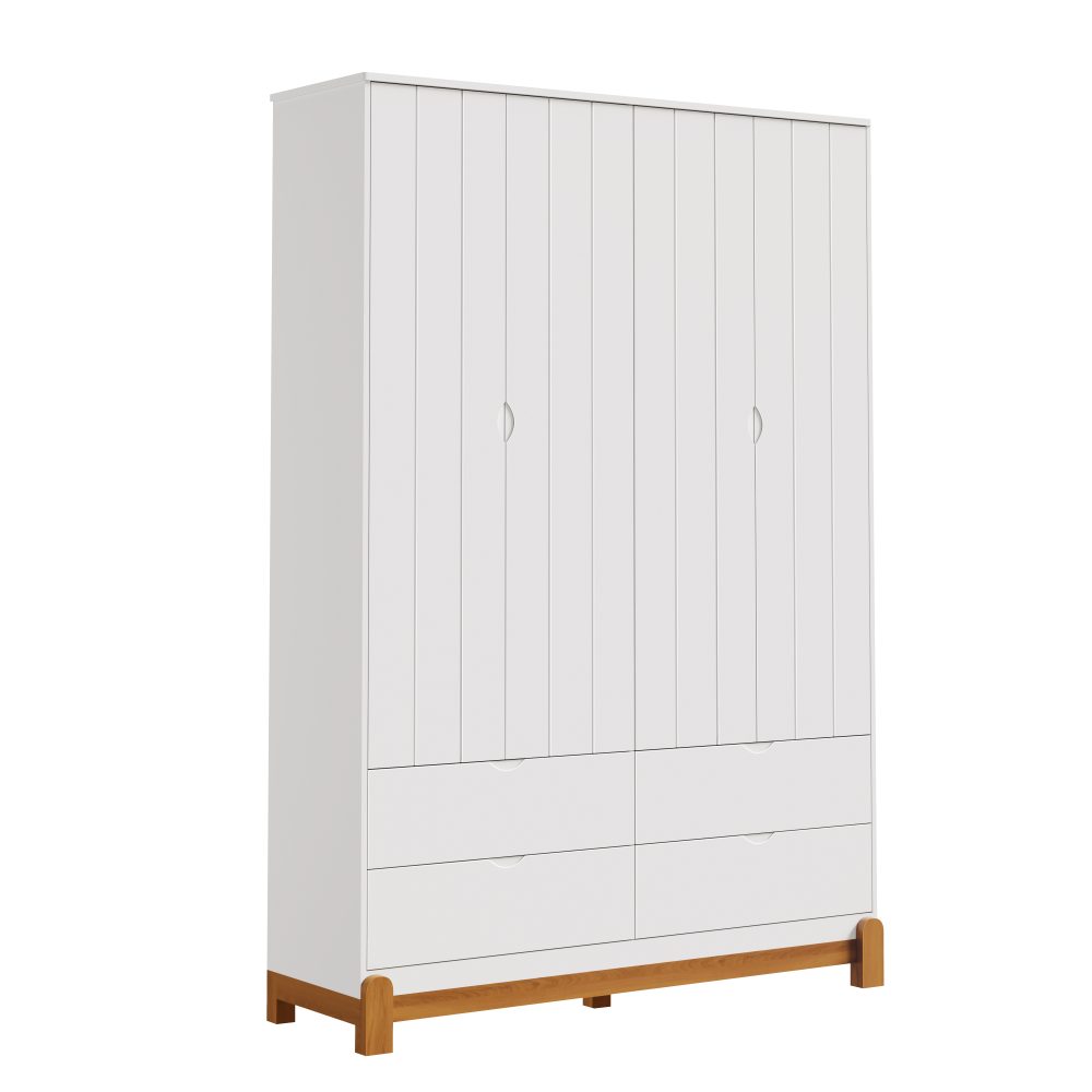 Quarto de Bebê Lotus Reller | Guarda-Roupa 4 Portas, Cômoda Sapateira e Berço – Branco Fosco - Image 3