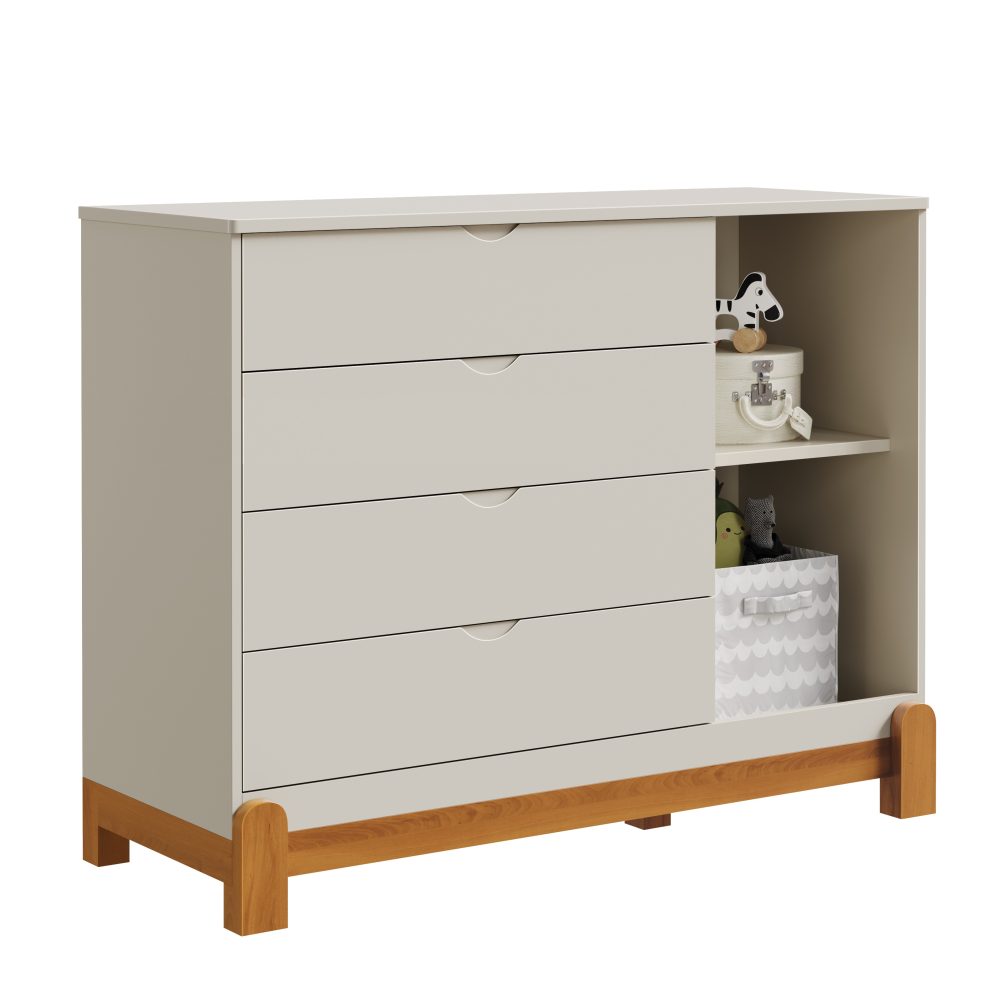 Quarto de Bebê Lotus Reller | Guarda-Roupa 4 Portas, Cômoda Sapateira e Berço – Areia Fosco - Image 5