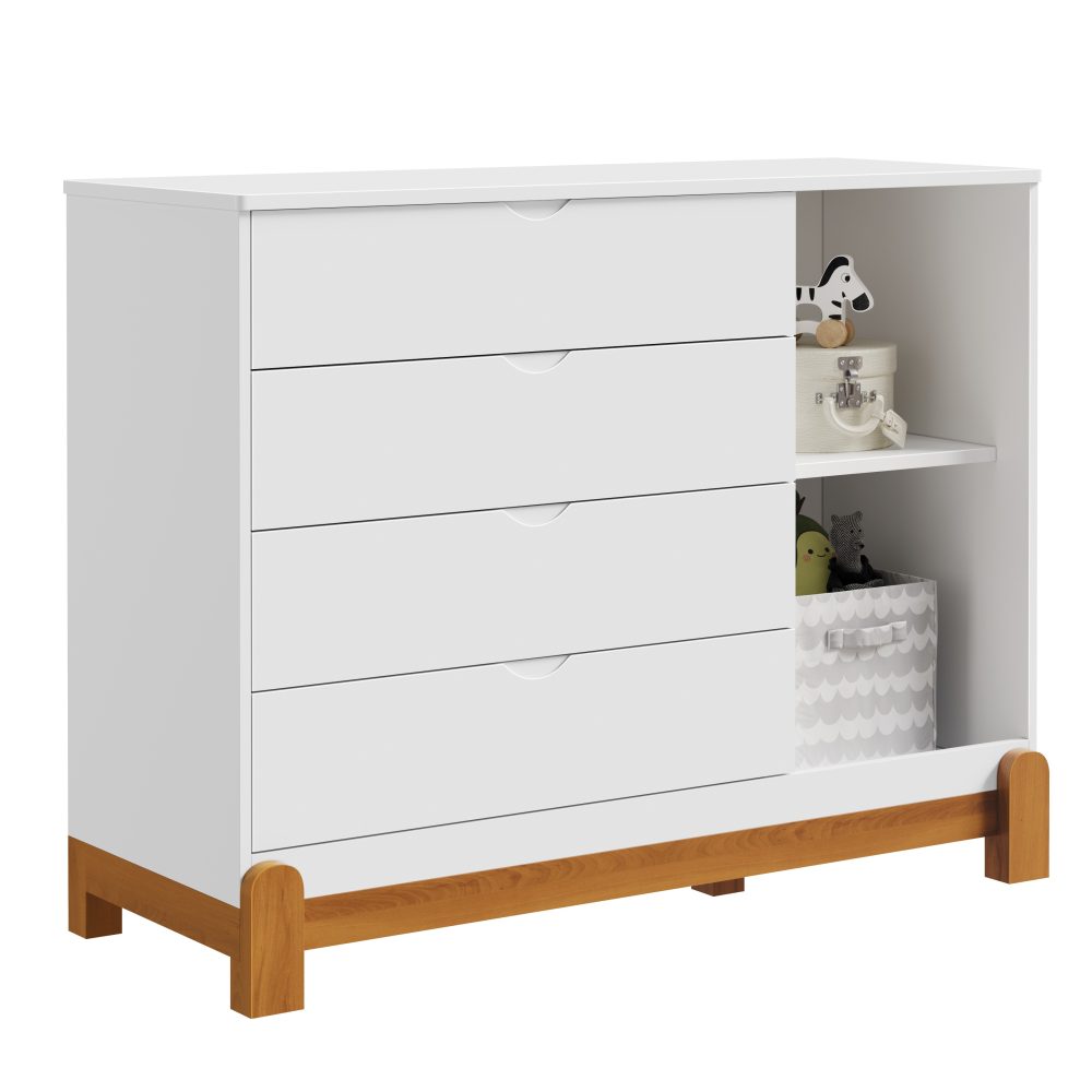 Quarto de Bebê Lotus Reller | Guarda-Roupa 4 Portas, Cômoda Sapateira e Berço – Branco Fosco - Image 6