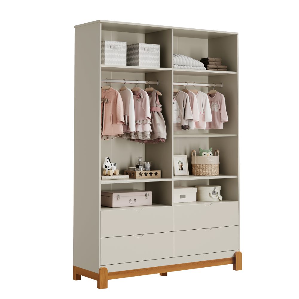 Quarto de Bebê Lotus Reller | Guarda-Roupa 4 Portas, Cômoda Sapateira e Berço – Areia Fosco - Image 4