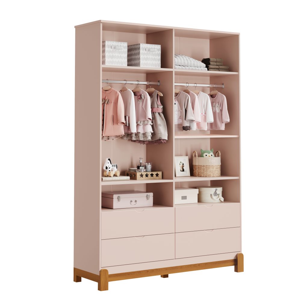 Quarto de Bebê Lotus Reller | Guarda-Roupa 4 Portas, Cômoda Sapateira e Berço – Rosa Fosco - Image 4