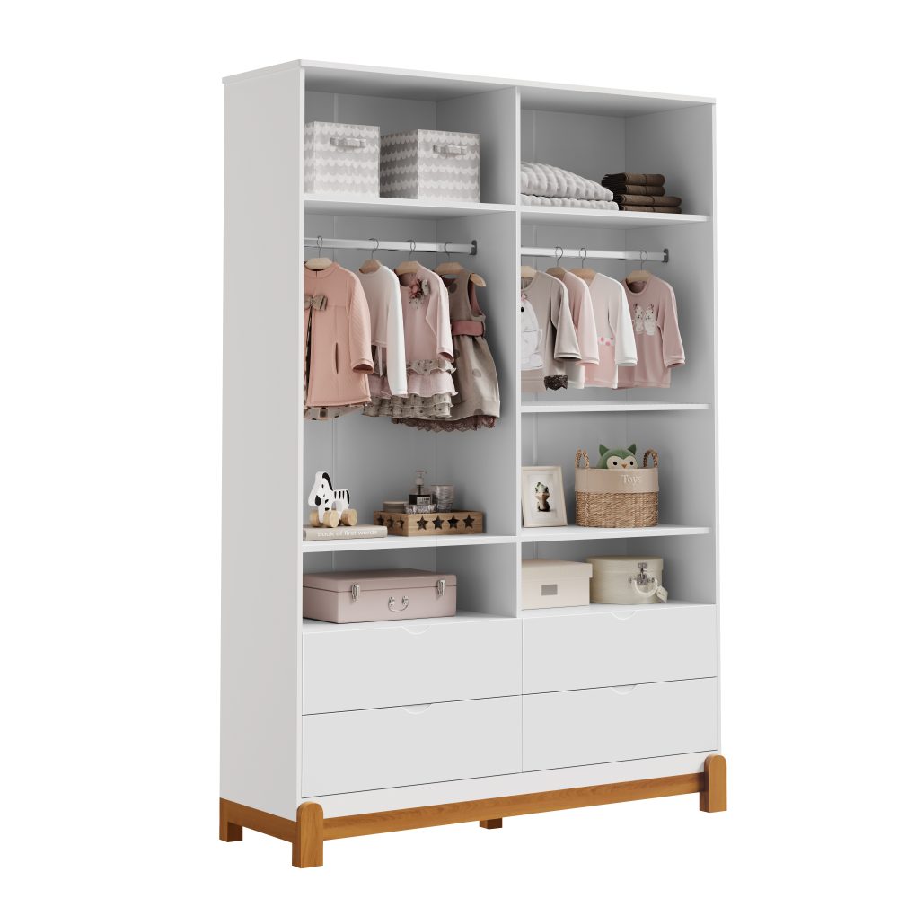 Quarto de Bebê Lotus Reller | Guarda-Roupa 4 Portas, Cômoda Sapateira e Berço – Branco Fosco - Image 4