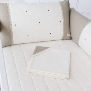 Kit Berço Paris 9 peças Com Bordado Bolinha Nervura Bege