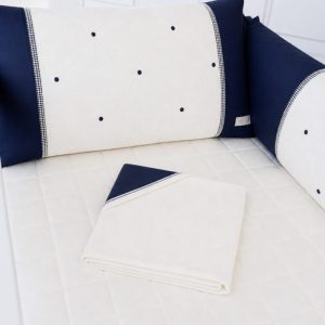 Kit Berço Paris 9 peças Com Bordado Bolinha Nervura Marinho