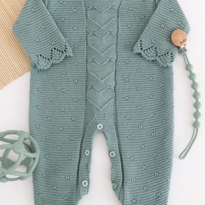 Macacão Bebê em Tricot Coração Verde