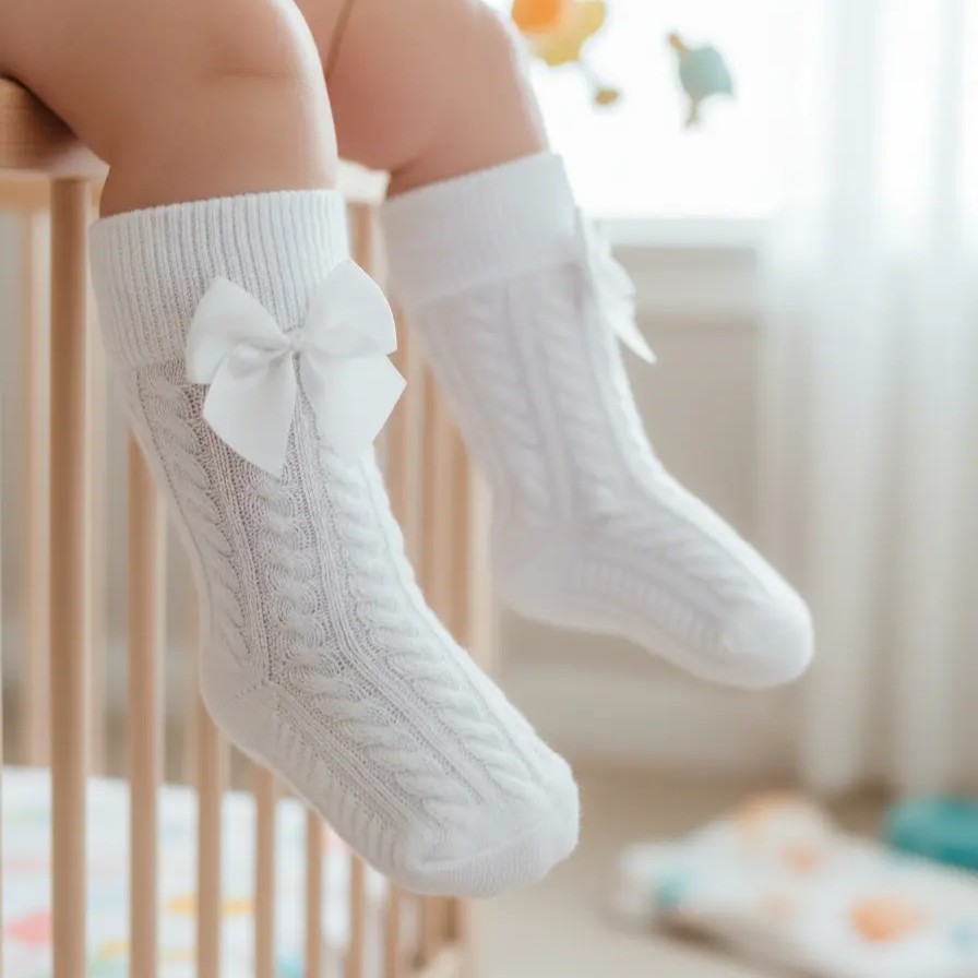 Meia Rikam Bebê RN Cano Longo Com Laço Branco - Image 2