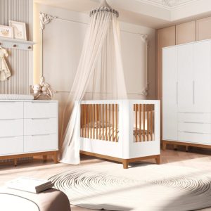 Quarto de Bebê Boom Slim Classic | Guarda-Roupa 4 Portas, Cômoda e Berço Reller – Branco Fosco