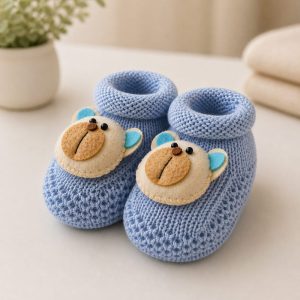 Sapatinho em Tricô Para Recém-Nascido – Urso Azul