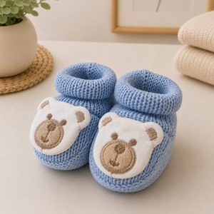 Sapatinho em Tricot Ursinho Recém-Nascido Azul