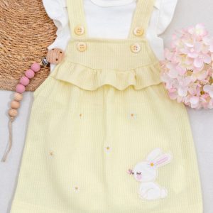 Vestido Salopete Amarelo Com Bordado Coelho e Body Iase
