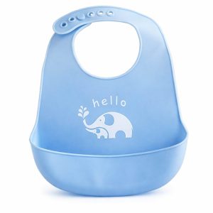 Babador de Silicone com Pega Migalhas – Elefante Azul