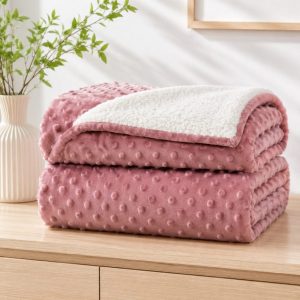 Cobertor Bebê Microfibra Plush com Sherpa Dots – Rose