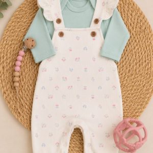 Conjunto Jardineira Estampada Flowers Garden Com Blusa Verde