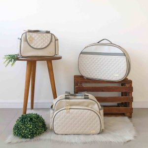 Kit Bolsa Luxo – 3 Peças Creme e Cinza