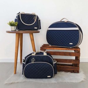 Kit Bolsa Luxo – 3 Peças Azul Marinho e Branco