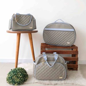 Kit Bolsa Luxo – 3 Peças Cinza e Azul Bebê