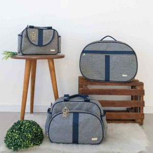 Kit Bolsa Luxo – 3 Peças Cinza e Azul Marinho