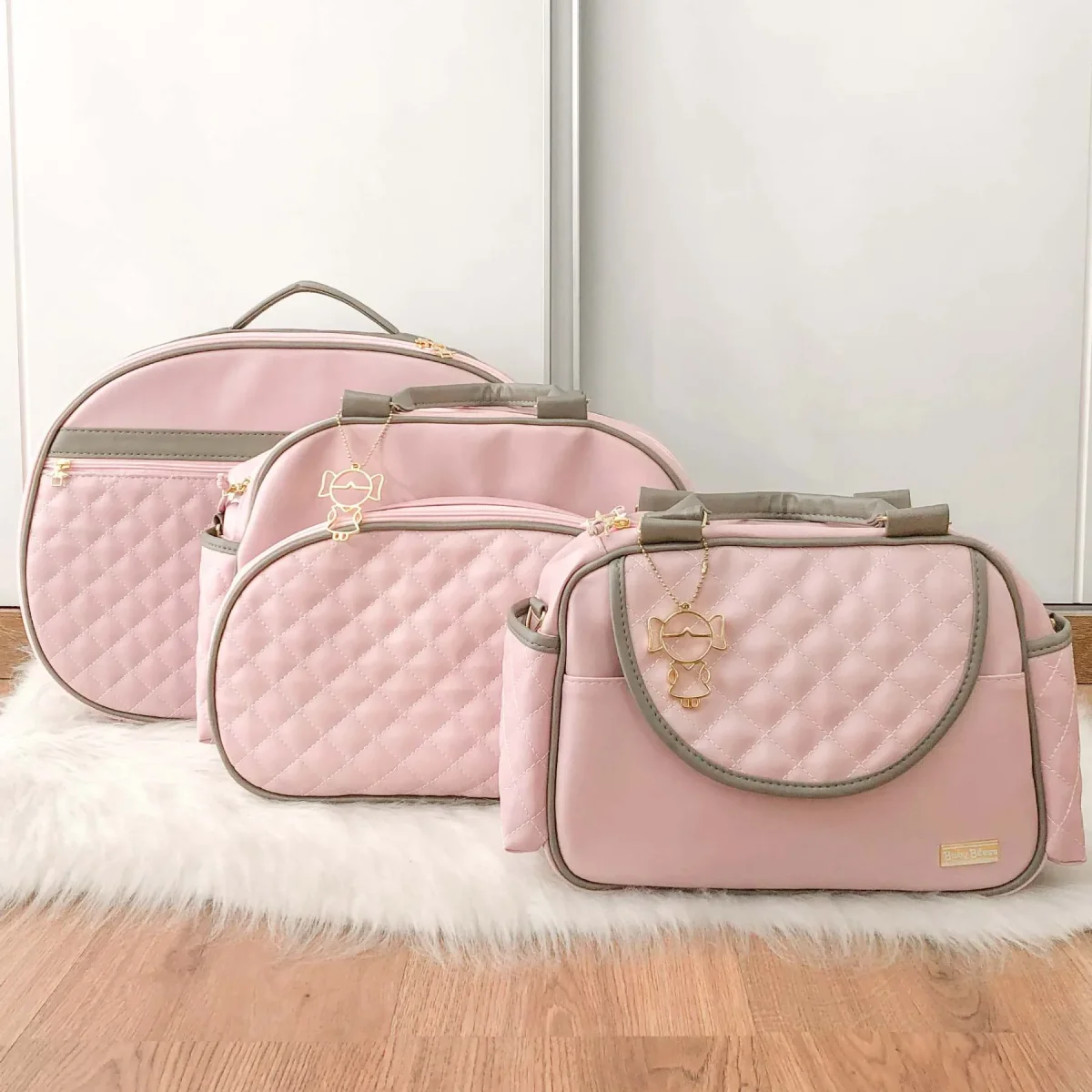 Kit Bolsa Luxo – 3 Peças Rosa com Cinza - Image 2