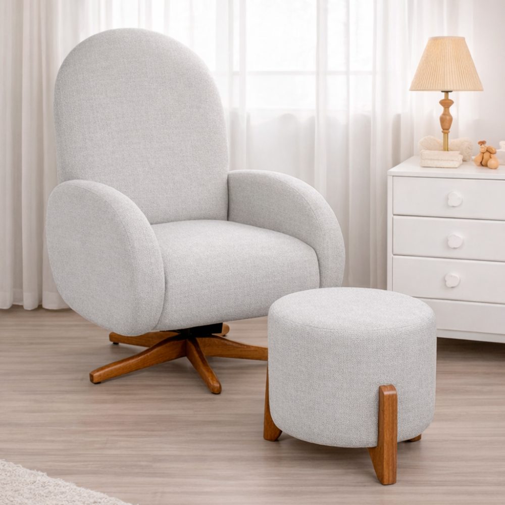Poltrona Amamentação Mavie Balanço e Giro com Puff – Linho - Image 3