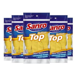 Luva de Látex Sanro Top Amarela / Tamanho M